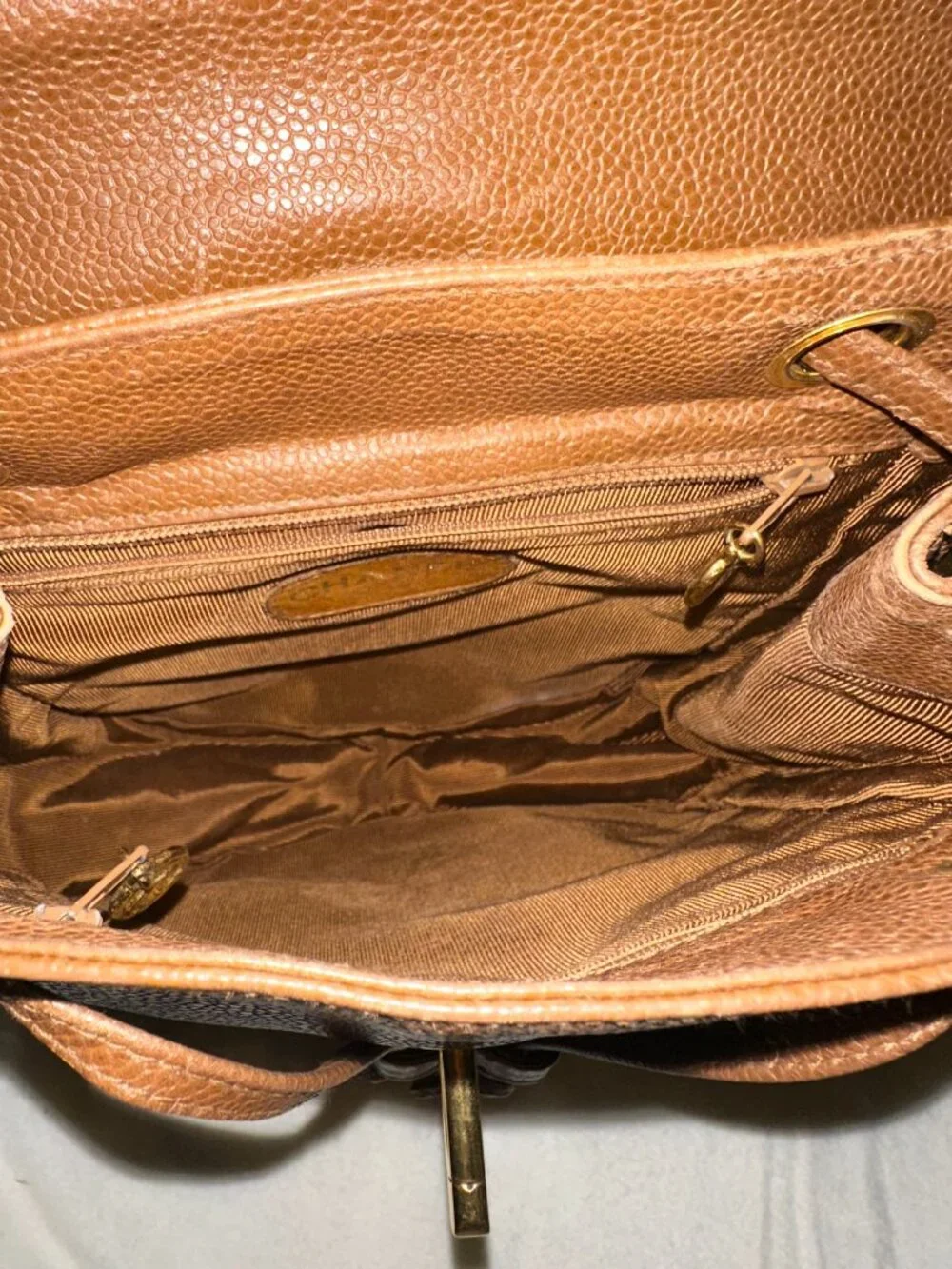 Chanel Vintage Tan Caviar CC Backpack